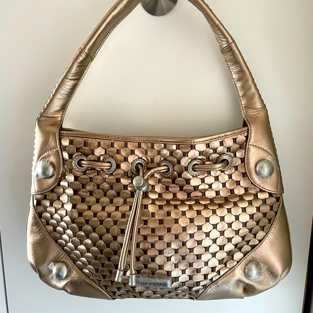 Brand New authentic GF Ferre purse, with shoulder strap, soft gold leather